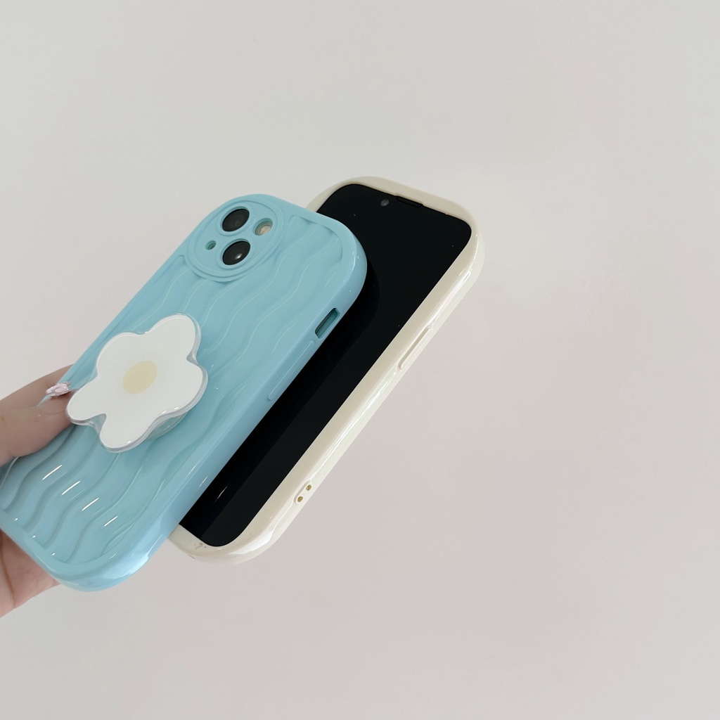 Ốp Điện Thoại TPU Silicon Mềm Chống Sốc Hình Hoa Màu Trơn Có Giá Đỡ Bảo Vệ Ống Kính Máy Ảnh Cho iPhone 13 12 11 Pro Max 14 Plus
