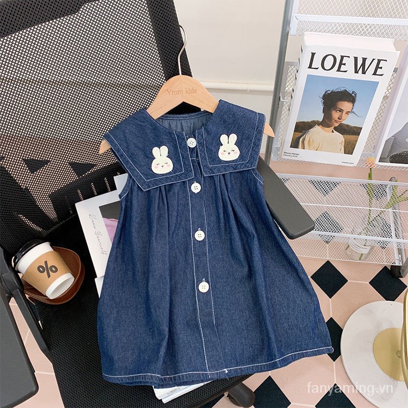 Đầm Denim Dài Cổ Thủy Thủ Thời Trang Mùa Hè 2023 B8TW Dành Cho Bé Gái