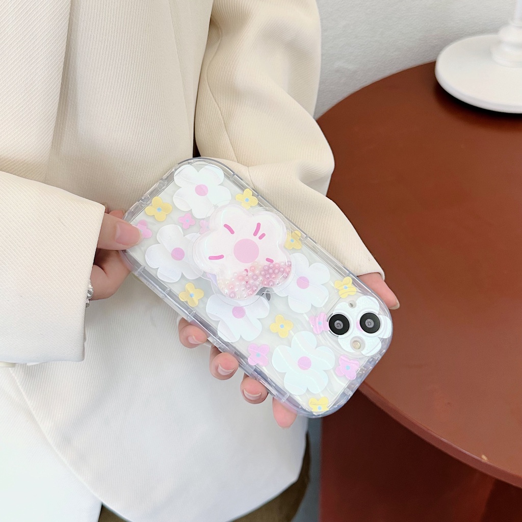 Ốp Điện Thoại TPU Dẻo Trong Suốt Họa Tiết Hoa Nhỏ Xinh Kèm Giá Đỡ Chống Sốc Cho iPhone 13 12 11 Pro Max 14 Plus