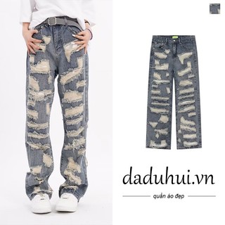 Daduhui New American Ins Retro Ripped Jeans Women's High Waist Loose Wide Leg Pants Large Size Trousers