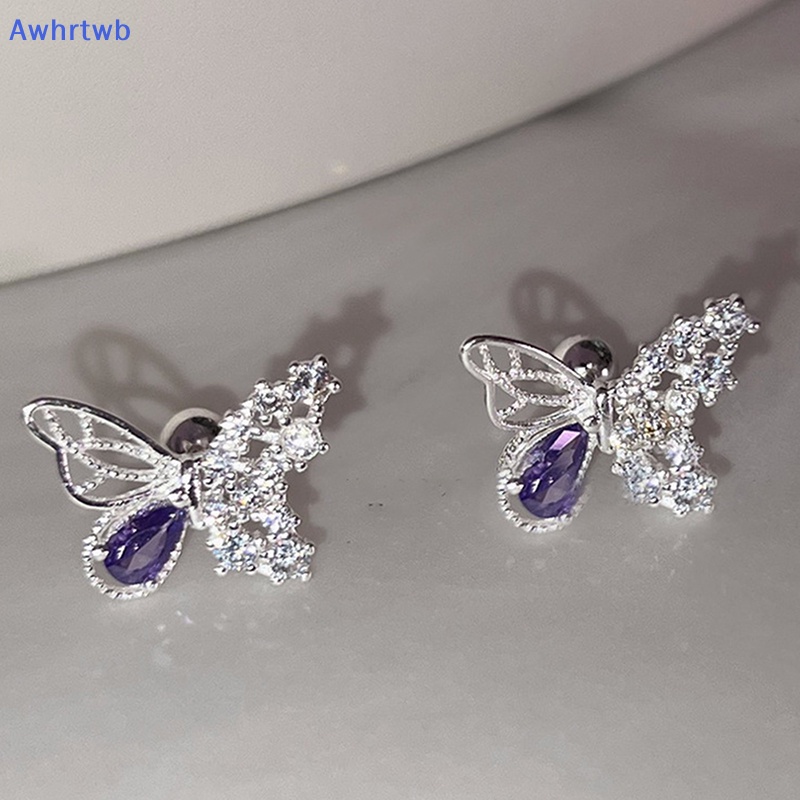1 Đôi Khuyên Tai Hình Bướm Dạng Xoắn Ốc Đính Đá Zircon Màu Tím Dành Cho Nữ Mới