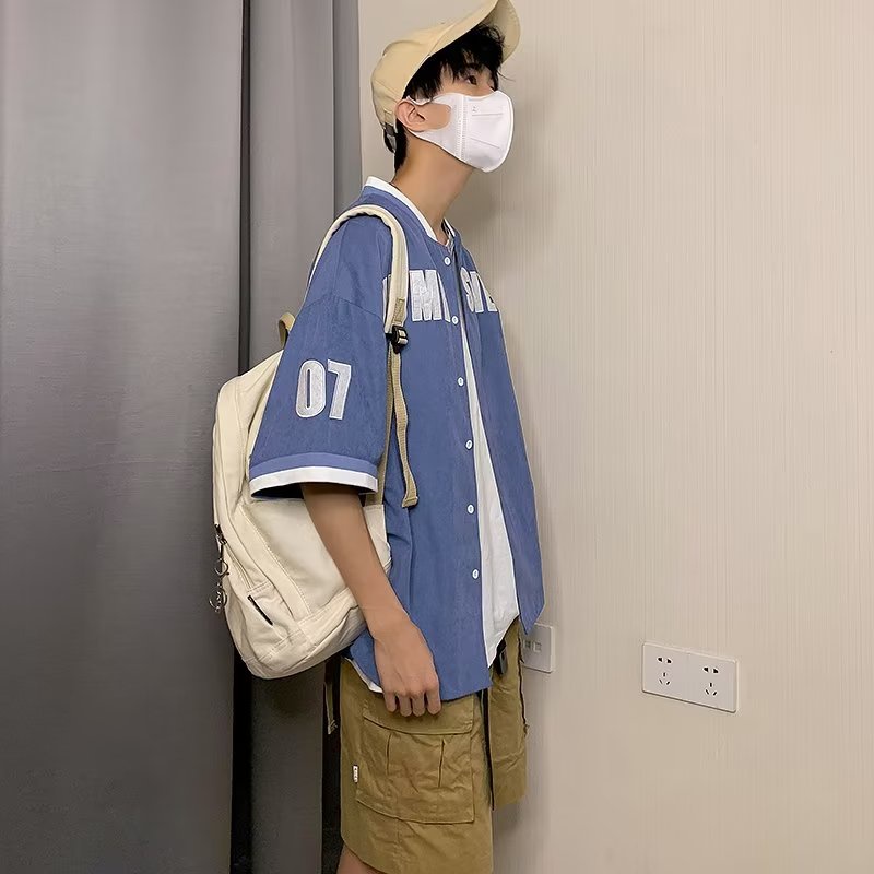 Áo Khoác Bóng Chày Ngắn Tay Dáng Rộng In Chữ Phong Cách Retro Hàn Quốc Giản Dị Dành Cho Nam