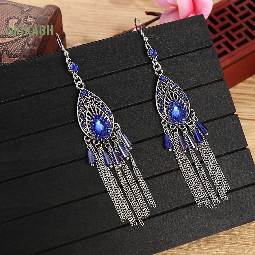 1 Đôi Bông Tai Dáng Dài Đính Đá Chống Mồ Hôi Phong Cách Trung Hoa Thời Trang