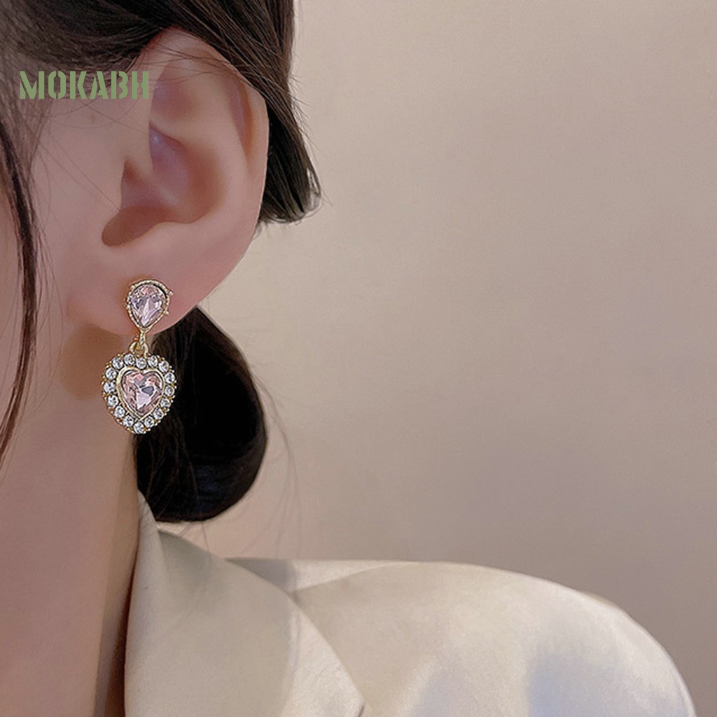 1 Đôi Bông Tai Hình Trái Tim Đính Đá Sang Trọng