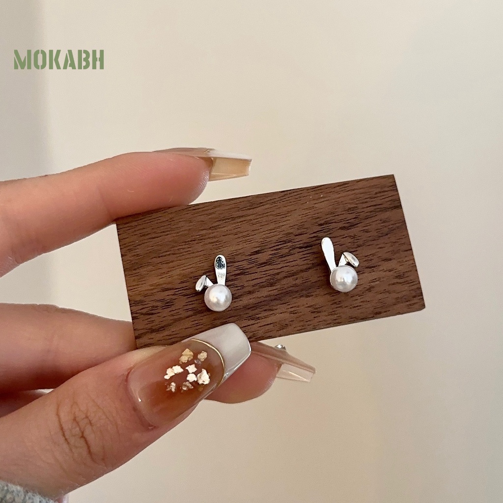 1 Đôi Bông Tai Hình Thỏ Đính Ngọc Trai Giả Bằng Hợp Kim Thời Trang Dành Cho Nữ