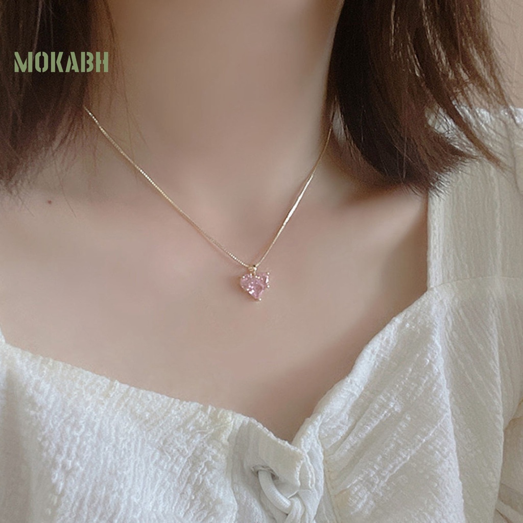 [Mới] Vòng cổ Mặt Hình Học Đính Đá Zircon Màu Hồng Lấp Lánh Chống Mài Mòn Không Gây Dị Ứng Dành Cho Nữ