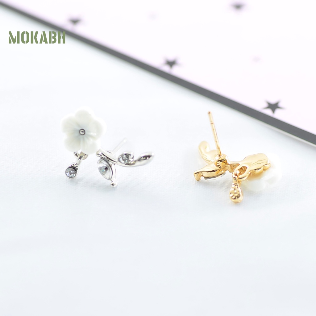 Bông Tai Hình Hoa Lá Bằng Hợp Kim Dát Đá Xinh Xắn