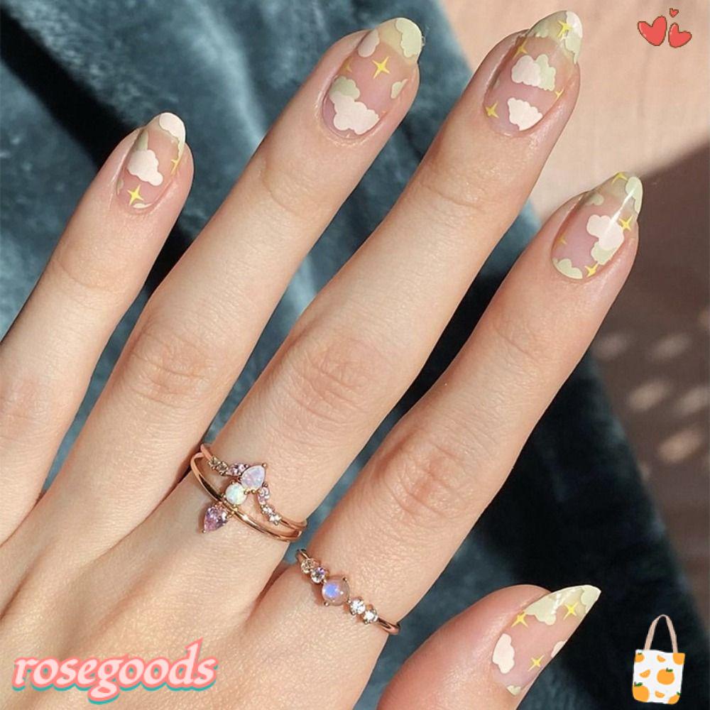 Bộ Móng Tay Giả Ngắn Màu Hoa Hồng DIY