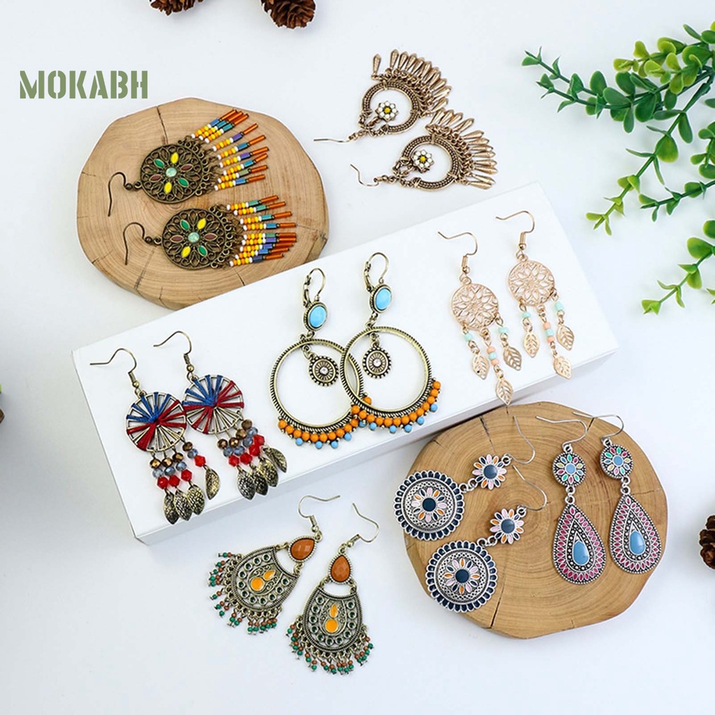 1 Đôi Bông Tai Móc Xỏ Hạt Hình Giọt Nước Nhiều Màu Lấp Lánh Phong Cách Bohemian Cổ Điển Thời Trang Dự Tiệc