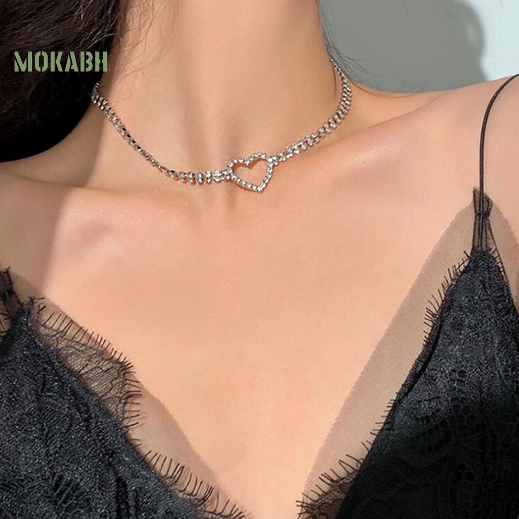 Vòng Cổ Choker Hình Trái Tim Đính Đá Lấp Lánh Có Thể Điều Chỉnh Trang Trí Cho Nữ