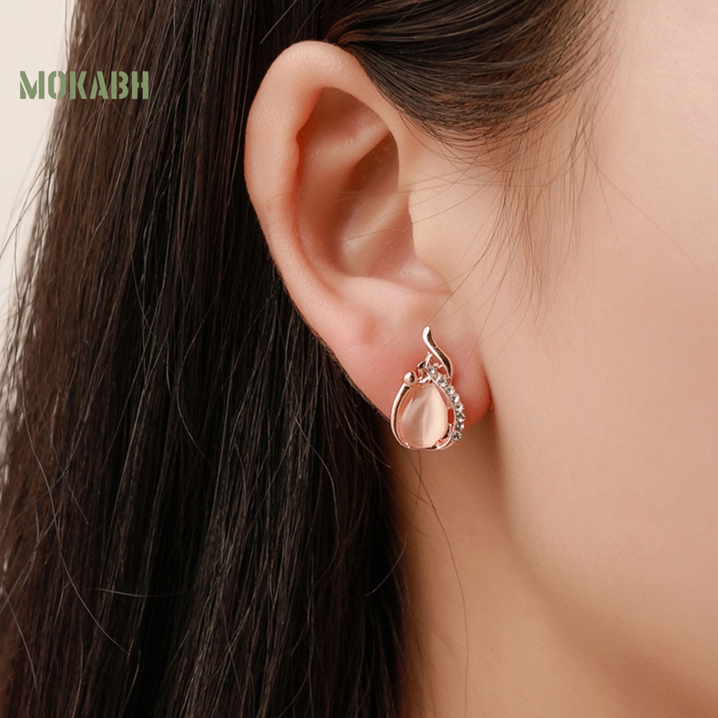 Set 2 Vòng cổ + Bông Tai Đính Đá Opal Hình Giọt Nước Thời Trang