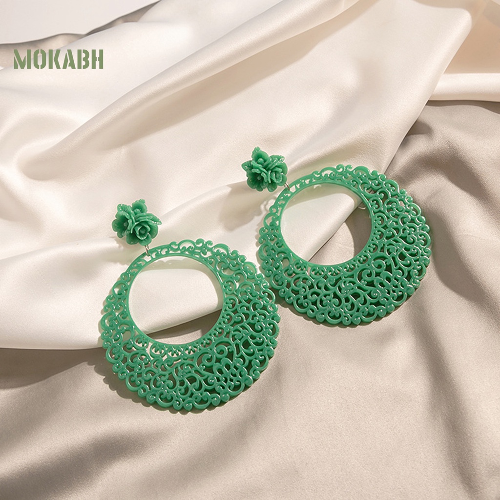 1 Đôi Bông Tai Hình Tròn Họa Tiết Hoa Phong Cách Trung Quốc Cổ Điển Thời Trang Cho Nữ