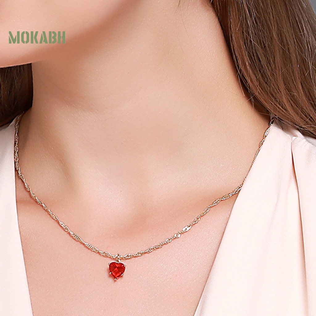 Bộ Vòng cổ + Bông Tai Hình Trái Tim Đính Đá Zircon Lấp Lánh Ngọt Ngào