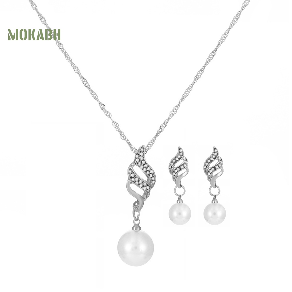 1 Bộ Vòng cổ Và Bông Tai Xoay Đính Ngọc Trai Giả Lấp Lánh Thời Trang Dành Cho Cô Dâu