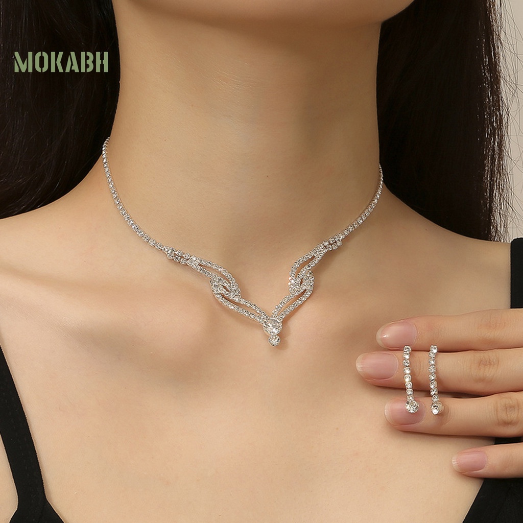 Bộ Trang Sức 2 Món Gồm Vòng cổ / Bông Tai Nhiều Lớp Đính Đá Sang Trọng Cho Nữ