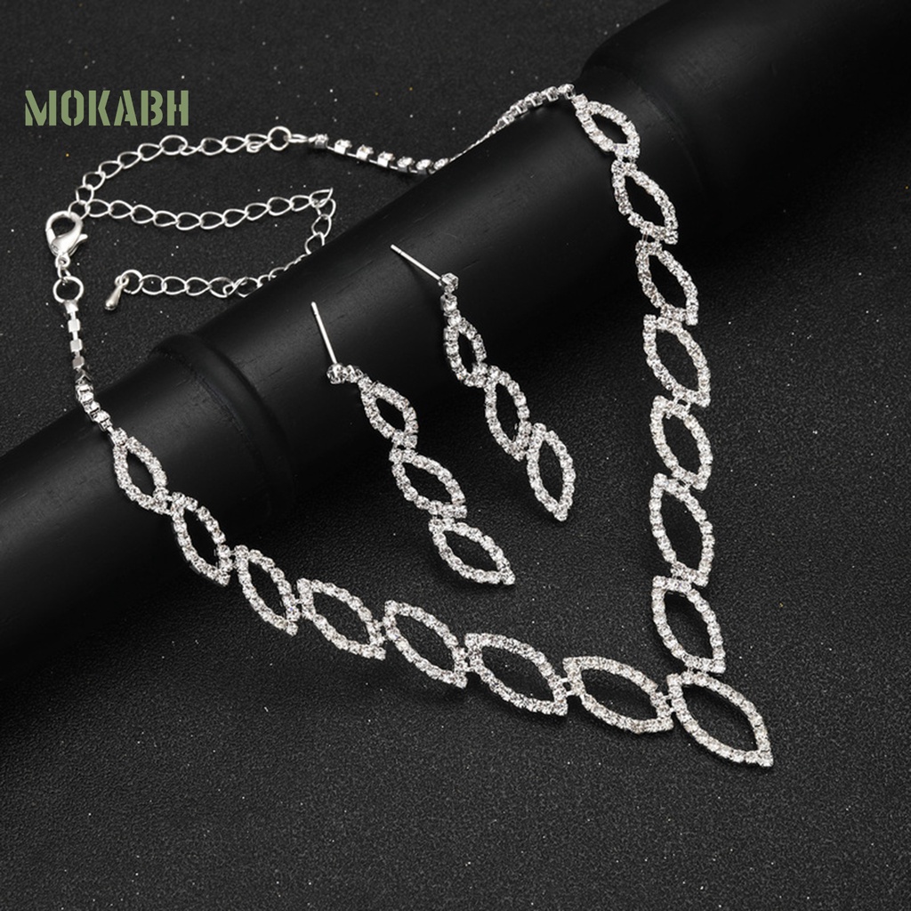 1 Bộ Vòng cổ + Bông Tai Hình Chiếc Lá Đính Đá Lấp Lánh Sang Trọng