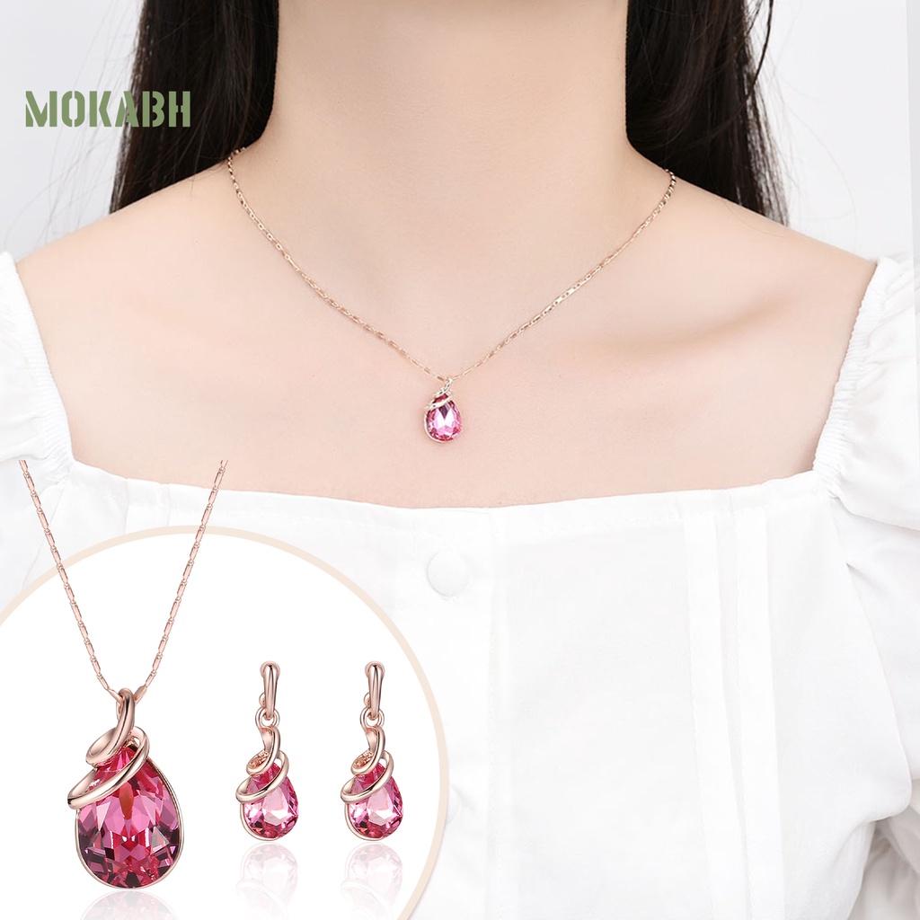 1 Bộ Vòng cổ + Bông Tai Đính Đá Hình Giọt Nước Kiểu Dáng Sang Trọng