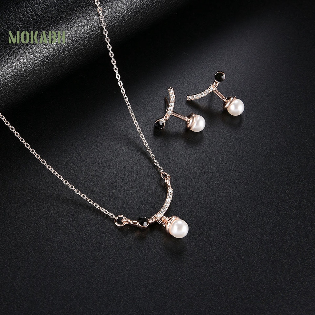 1 Bộ Vòng cổ + Bông Tai Mạ Điện Đính Ngọc Trai Giả Sang Trọng Không Gây Dị Ứng Thời Trang