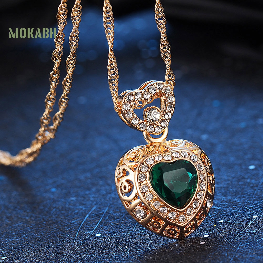 Bộ Trang Sức Gồm Vòng cổ / Bông Tai Bằng Hợp Kim Hình Trái Tim Đính Đá Thời Trang Cho Nữ