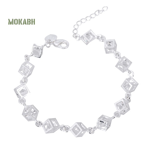 (Hot) Vòng Tay Mạ BạC ĐíNh Đá HìNh KhốI Vuông Xinh XắN