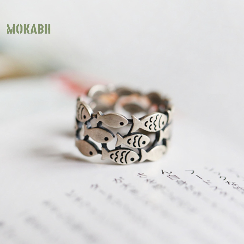 [Mới] Nhẫn Hở Bằng Kim Loại Trơn Màu Bạc Hình Cá Dễ Thương Không Gây Dị Ứng Có Thể Điều Chỉnh Làm Quà Tặng Sinh Nhật