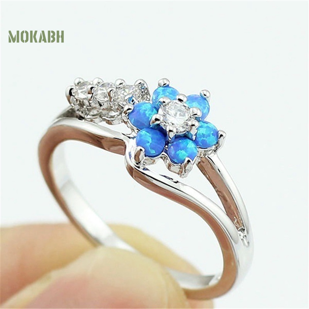Nhẫn Đính Đá Opal Nhân Tạo Hình Tròn Lấp Lánh Thời Trang Cho Nữ
