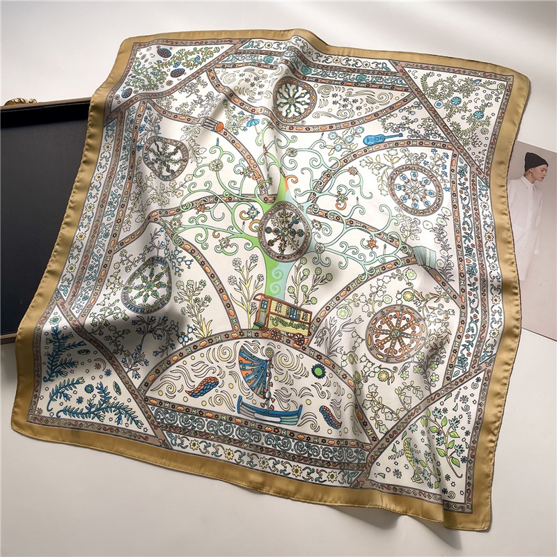 Khăn Choàng Cổ Hình Vuông 70X70Cm Chất Liệu Lụa Họa Tiết Hình Học Thời Trang Cho Nữ