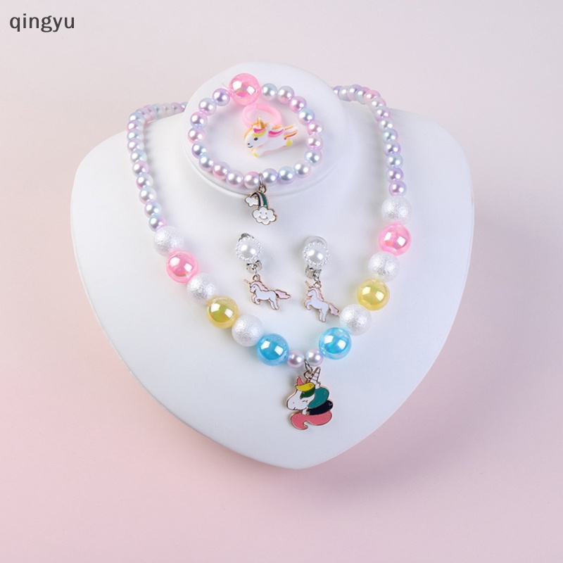 Bộ 4 Vòng Cổ Xỏ Hạt Mặt Hoạt Hình Dễ Thương Có Thể Điều Chỉnh Cho Bé Gái