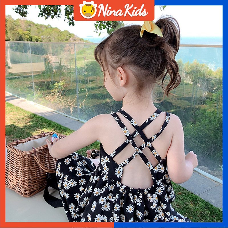 Đầm Hoa Hai Dây Thời Trang Mùa Hè Hàn Quốc Đáng Yêu Dành Cho Bé Gái 0-7 Tuổi