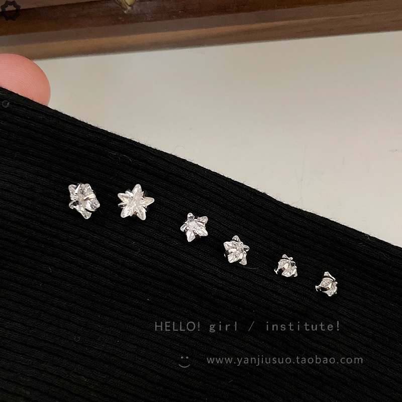 Bông Tai Mạ Bạc 925 Hình Ngôi Sao Năm Cánh Đính Đá Zircon Phong Cách Hàn Quốc