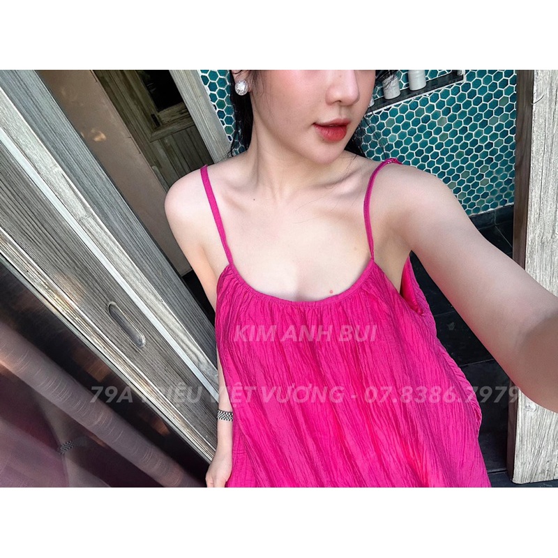 Váy hồng sen 2s tơ nhăn dáng dài nổi bật