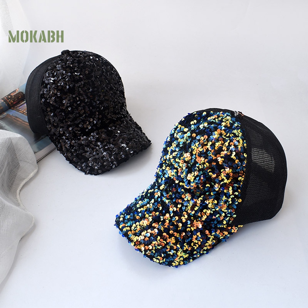 [Mok Abh] Mũ Lưỡi Trai Chống Nắng Phối Lưới Thoáng Khí Đính Kim Sa Lấp Lánh Thời Trang