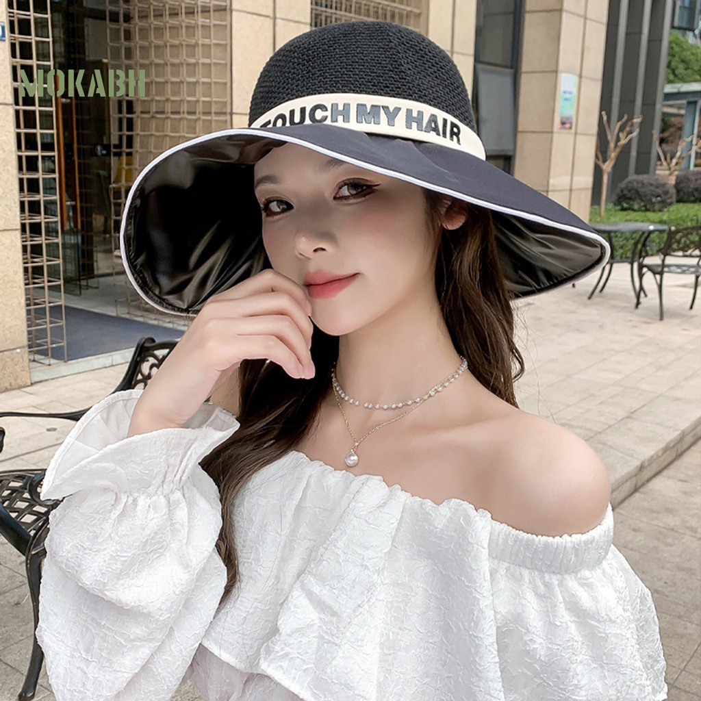 Nón Tai Bèo Rộng Vành Màu Trơn Họa Tiết Chữ Thời Trang Mùa Hè Cho Nữ