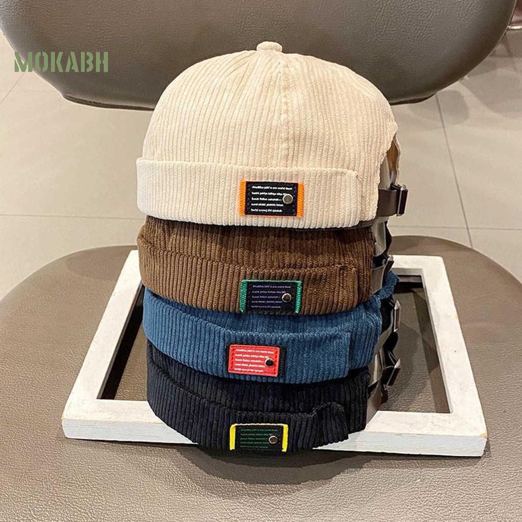 [Mok Abh] Mũ Beanie Vải Nhung Mềm Mại In Logo Vòm Màu Trơn Có Thể Điều Chỉnh Phong Cách Retro Đường Phố Cho Nam Và Nữ