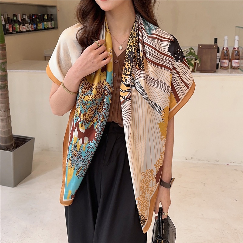 Khăn Choàng Lụa Satin Vuông 110cm Chống Nắng Dễ Phối Đồ Thời Trang Mùa Hè Cho Nữ Sự Bảo Vệ
