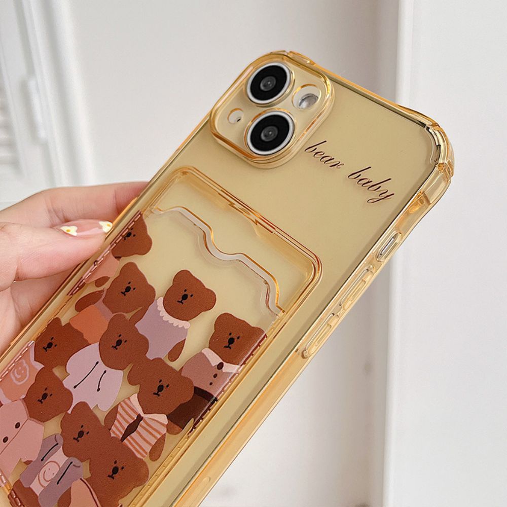 Ốp Điện Thoại TPU Mềm Chống Sốc Có Ngăn Đựng Thẻ Hình Gấu Cho Iphone 11 14 13 12 Pro Max Xr Xs Max 7 8 Plus Se