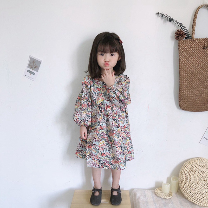 Đầm Công Chúa Cotton Tay Dài In Hoa Thời Trang Xuân Hạ Mới Cho Bé Gái