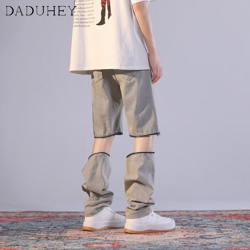 DaDuHey Men's  Summer Vibe Retro Fashion Brand and Loose Straight Casual Pants 2023 American High Street Denim Detachable Versatile Jeans