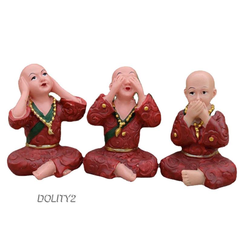 [Dolity2] 3 Bức Tượng Chú Tiểu Điêu Khắc Để Bàn Trang Trí Nhà Cửa