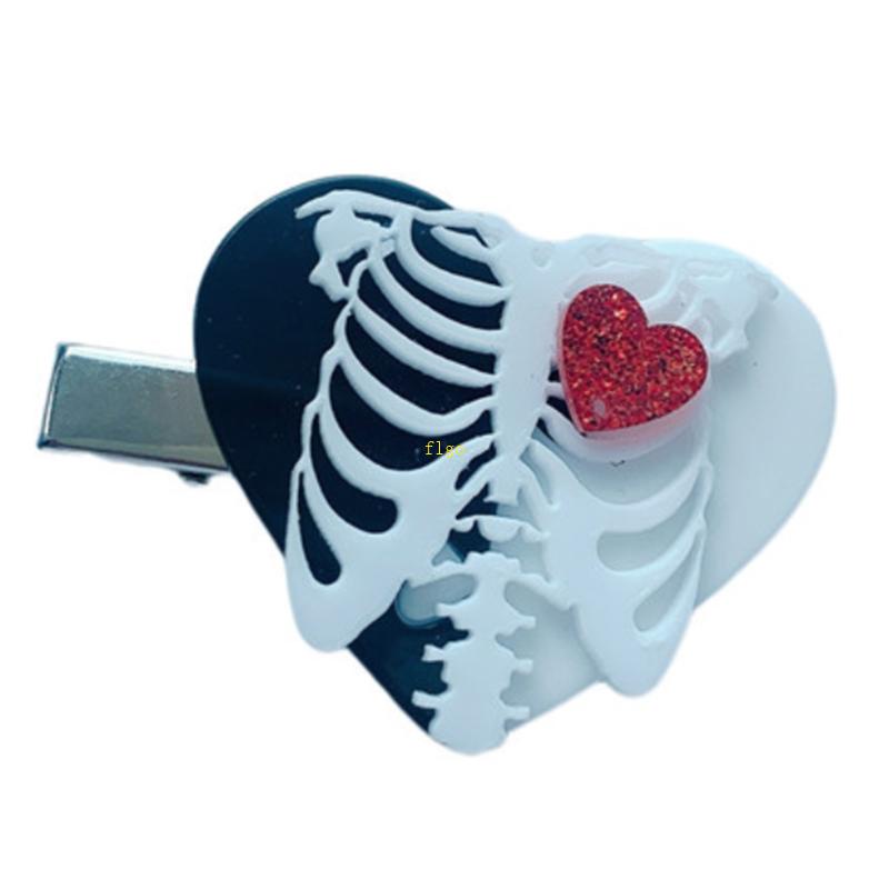 Kẹp Tóc Hình Trái Tim Bộ Xương Phong Cách Punk Chống Trượt Dành Cho Nữ Dự Tiệc Giáng Sinh