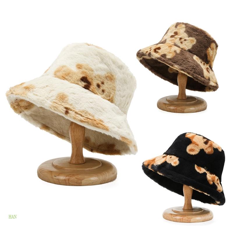 Mũ Tai Bèo Phủ Lông Họa Tiết Chú Gấu Dễ Thương Thời Trang Thu Đông