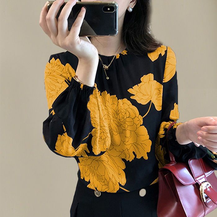 Áo Sơ Mi Chiffon Tay Dài In Họa Tiết Phong Cách Mới Mùa Hè Dễ Phối Đồ Cho Nữ