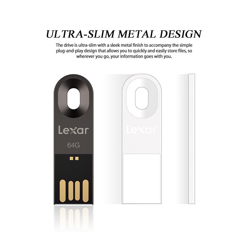 Ổ Đĩa Flash USB 64GB Bằng Kim Loại Siêu Mỏng Màu Đen Cho PC / Mac