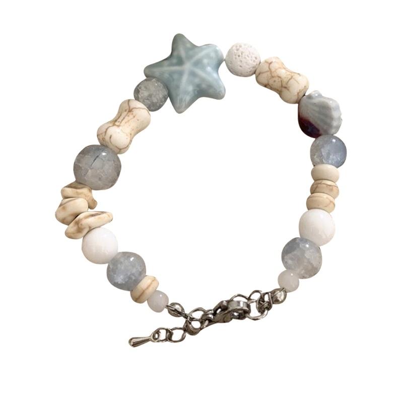 Vòng Đeo Tay Hạt Sứ Mặt Hình Sao Biển Thiết Kế Bất Đối Xứng Dễ Thương Cho Nữ