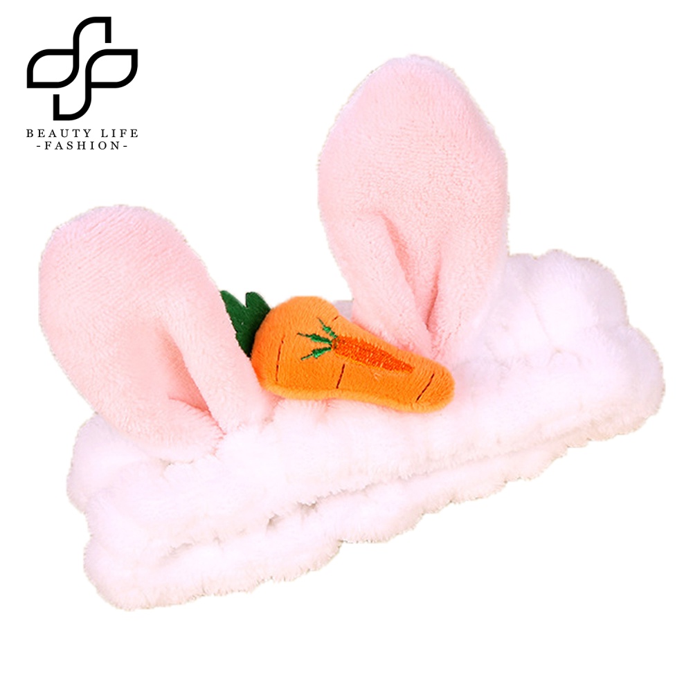 Băng Đô Tai Thỏ Bằng Vải Flannel Co Giãn Dễ Thương Dành Cho Nữ Rửa Mặt