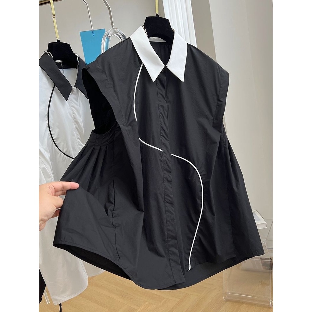 Áo Sơ Mi Mùa Hè Dáng Chữ A Không Tay Che Bụng Phong Cách Hàn Quốc Cho Nữ