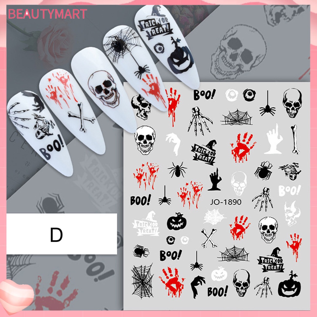 Nhãn Dán Móng Tay Tự Dính Họa Tiết Halloween Màu Sắc Tươi Sáng Siêu Mỏng Dễ Sử Dụng