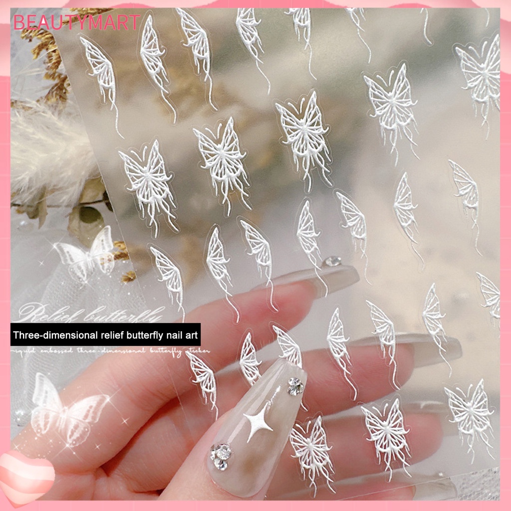 Miếng Dán Trang Trí Móng Tay Hình Bướm Trắng Đen Mini Chống Rơi DIY