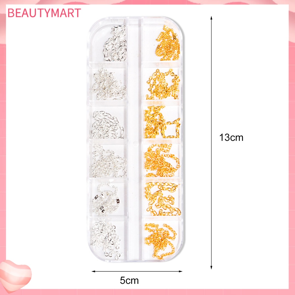 Set 12 Dây Xích Kim Loại Bản Rộng Trang Trí Móng Tay Nghệ Thuật