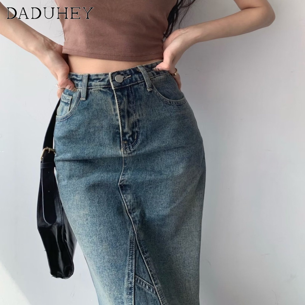 Chân váy chữ A DADUHEY denim dáng rộng có túi phong cách Hàn Quốc cổ điển cao cấp size lớn